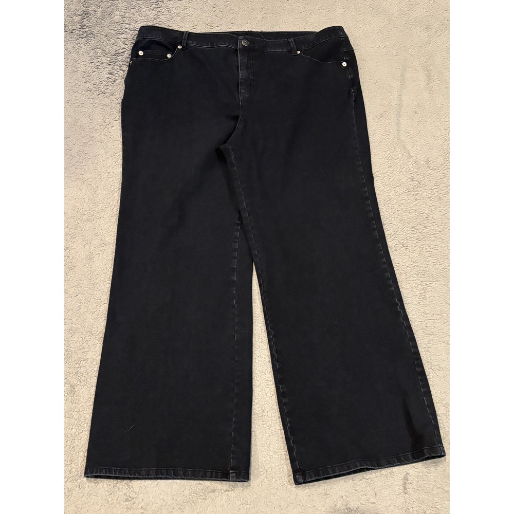 Isaac Mizrahi Live Black Wide Leg Jeans Petite Plus 18WP Stretch High Rise Denim